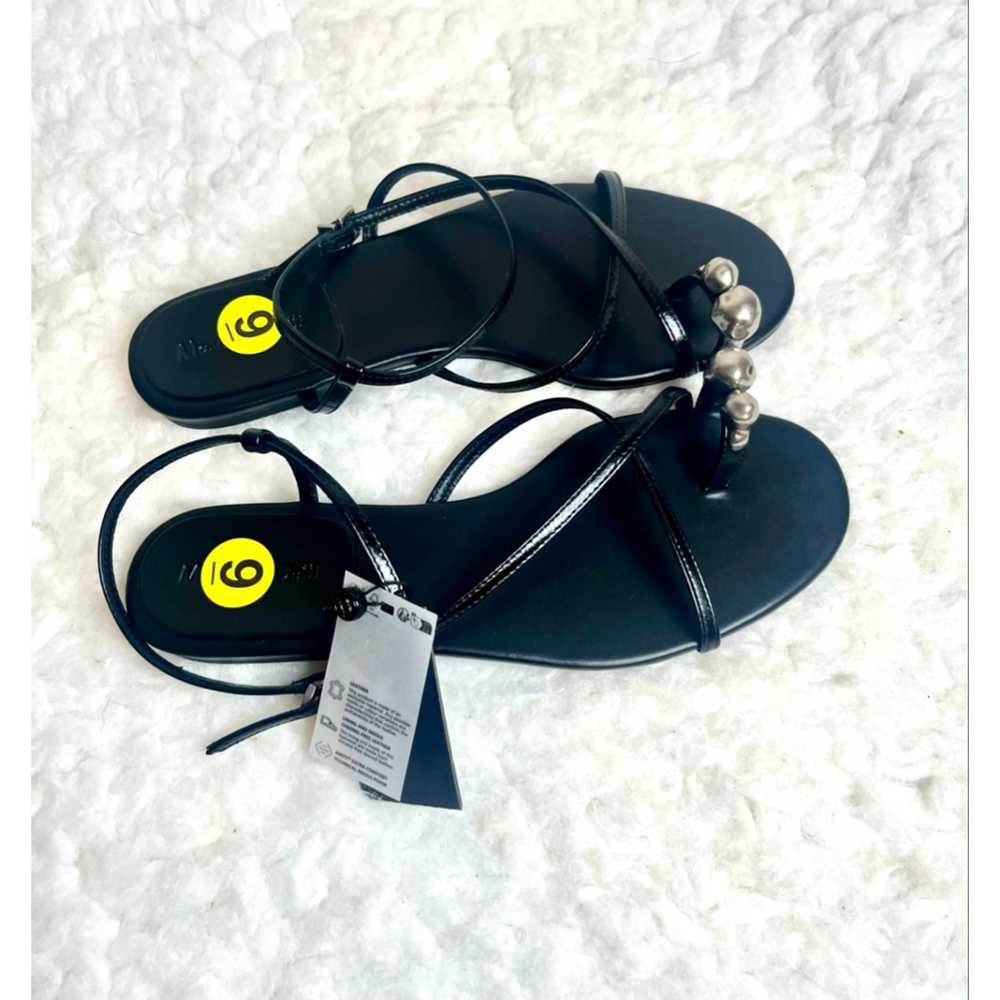 NWT Massimo Dutti Black Leather Sandals with metal toe strap Women Size 39/9 - Picture 5 of 10